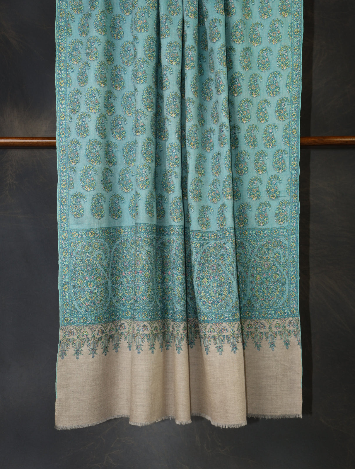 Sky Blue Boteh motif Embroidery Cashmere Pashmina Shawl