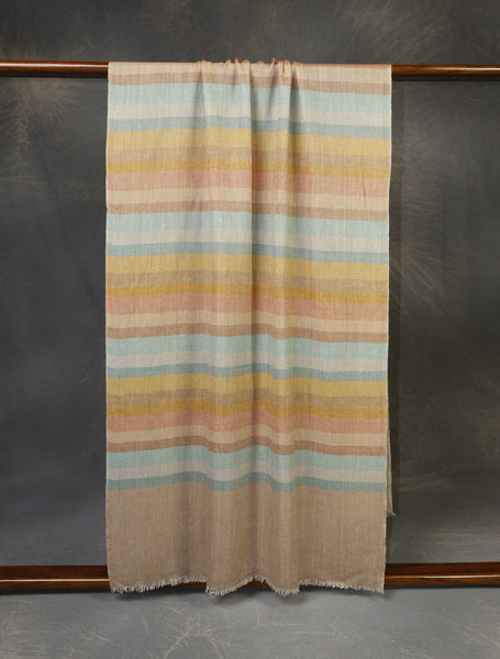 Natural Base Multicolor Striped Handwoven Cashmere Pashmina Scarf