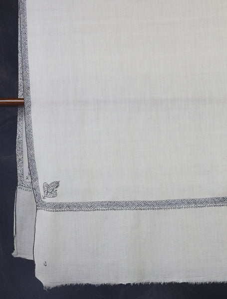 Ivory Base Black Border Embroidery Cashmere Pashmina Shawl