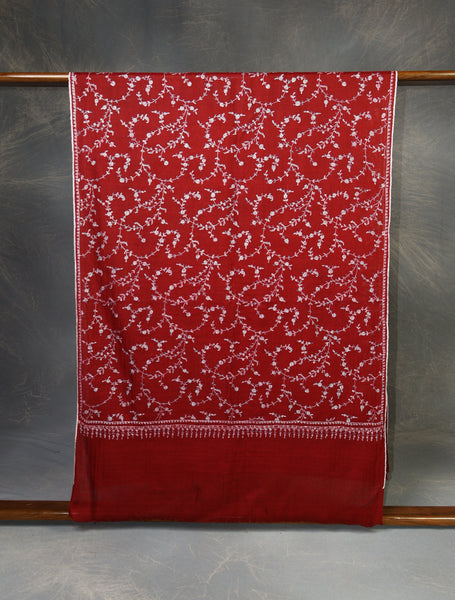 Maroon Jali Embroidery Cashmere Pashmina Scarf