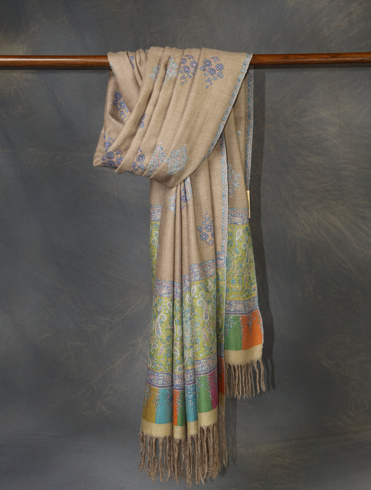 Natural Color Boteh motif Embroidery Cashmere Pashmina Shawl