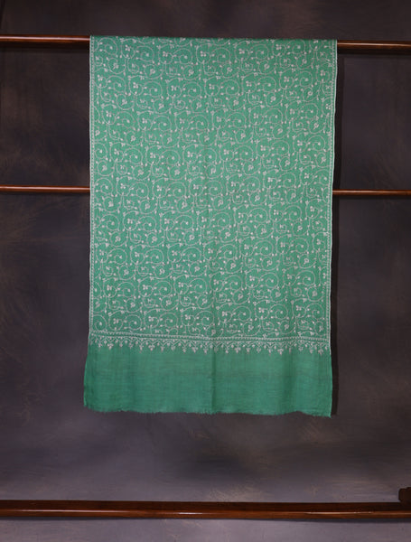 Green Jali Embroidery Cashmere Pashmina Scarf