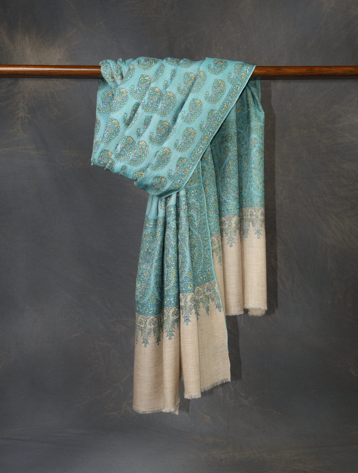 Sky Blue Boteh motif Embroidery Cashmere Pashmina Shawl