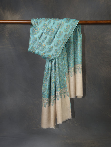 Sky Blue Boteh motif Embroidery Cashmere Pashmina Shawl