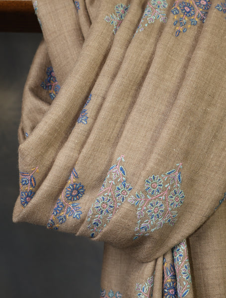 Natural Color Boteh motif Embroidery Cashmere Pashmina Shawl