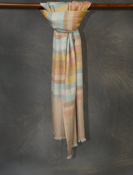 Natural Base Multicolor Striped Handwoven Cashmere Pashmina Scarf