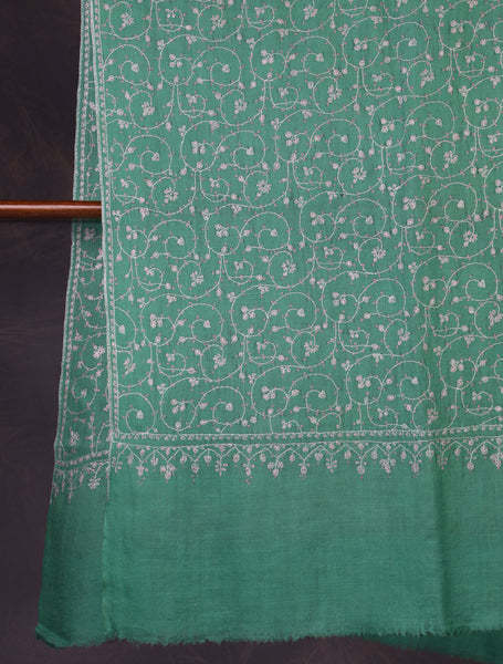 Green Jali Embroidery Cashmere Pashmina Scarf