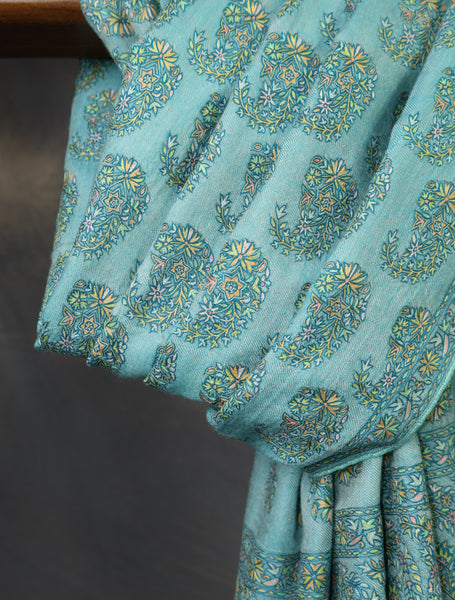 Sky Blue Boteh motif Embroidery Cashmere Pashmina Shawl