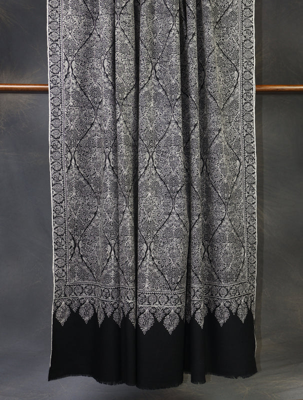 3 Yard Black Base Jamawar Embroidery Handwoven Cashmere Shawl