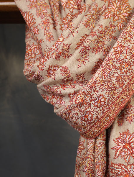 Natural Color Jamawar Embroidery Pashmina Shawl