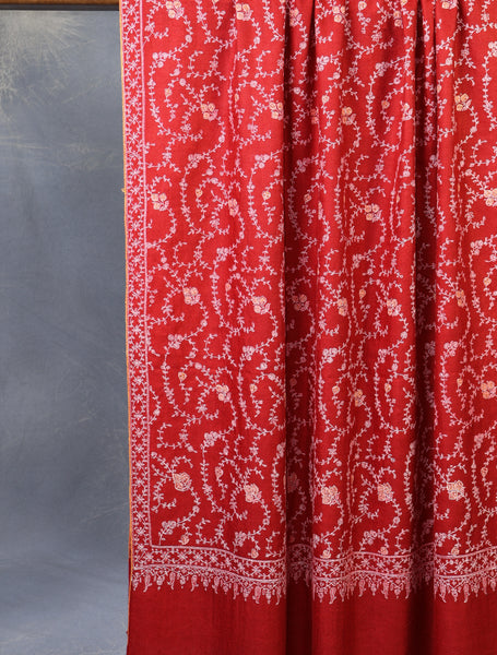 Maroon Base Jali Embroidery Cashmere Pashmina Shawl