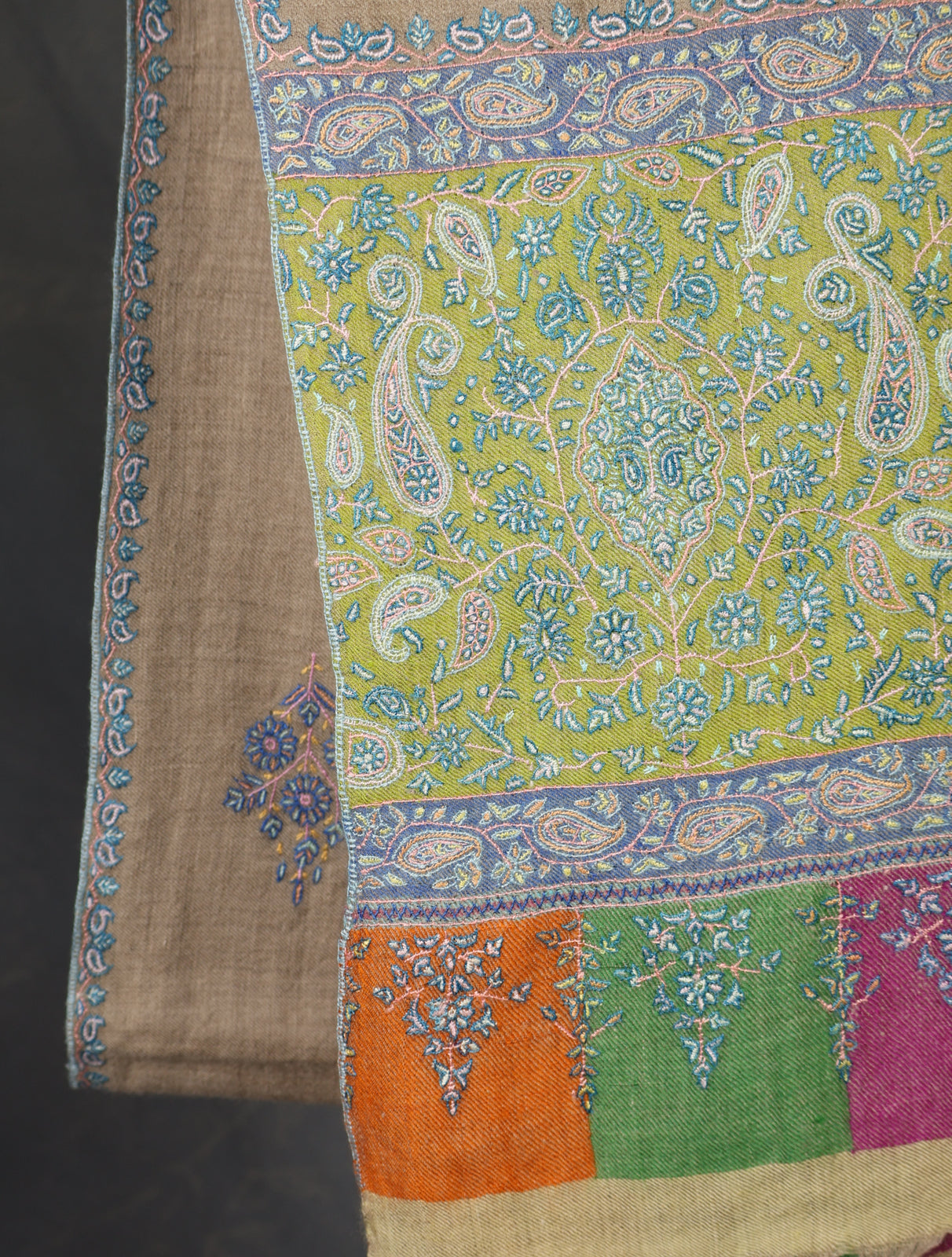 Natural Color Boteh motif Embroidery Cashmere Pashmina Shawl