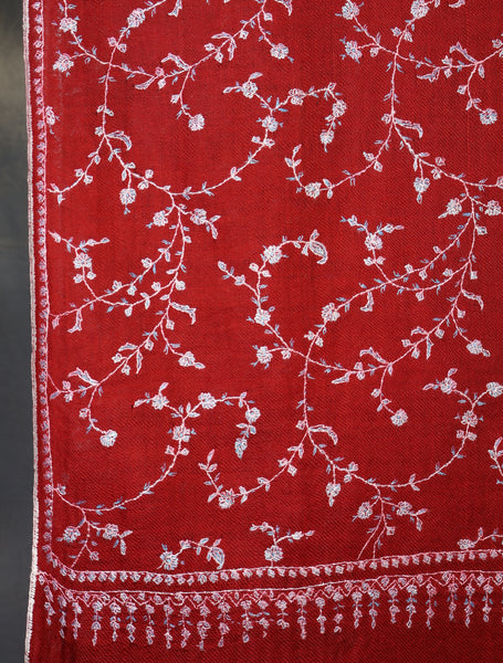 Maroon Jali Embroidery Cashmere Pashmina Scarf