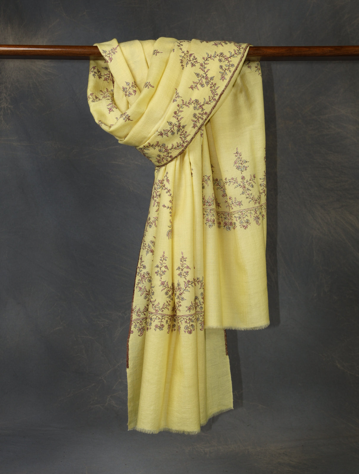 Lemon Big border And Motif Embroidery Cashmere Pashmina Shawl