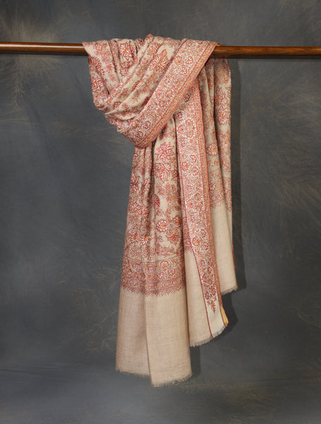 Natural Color Jamawar Embroidery Pashmina Shawl