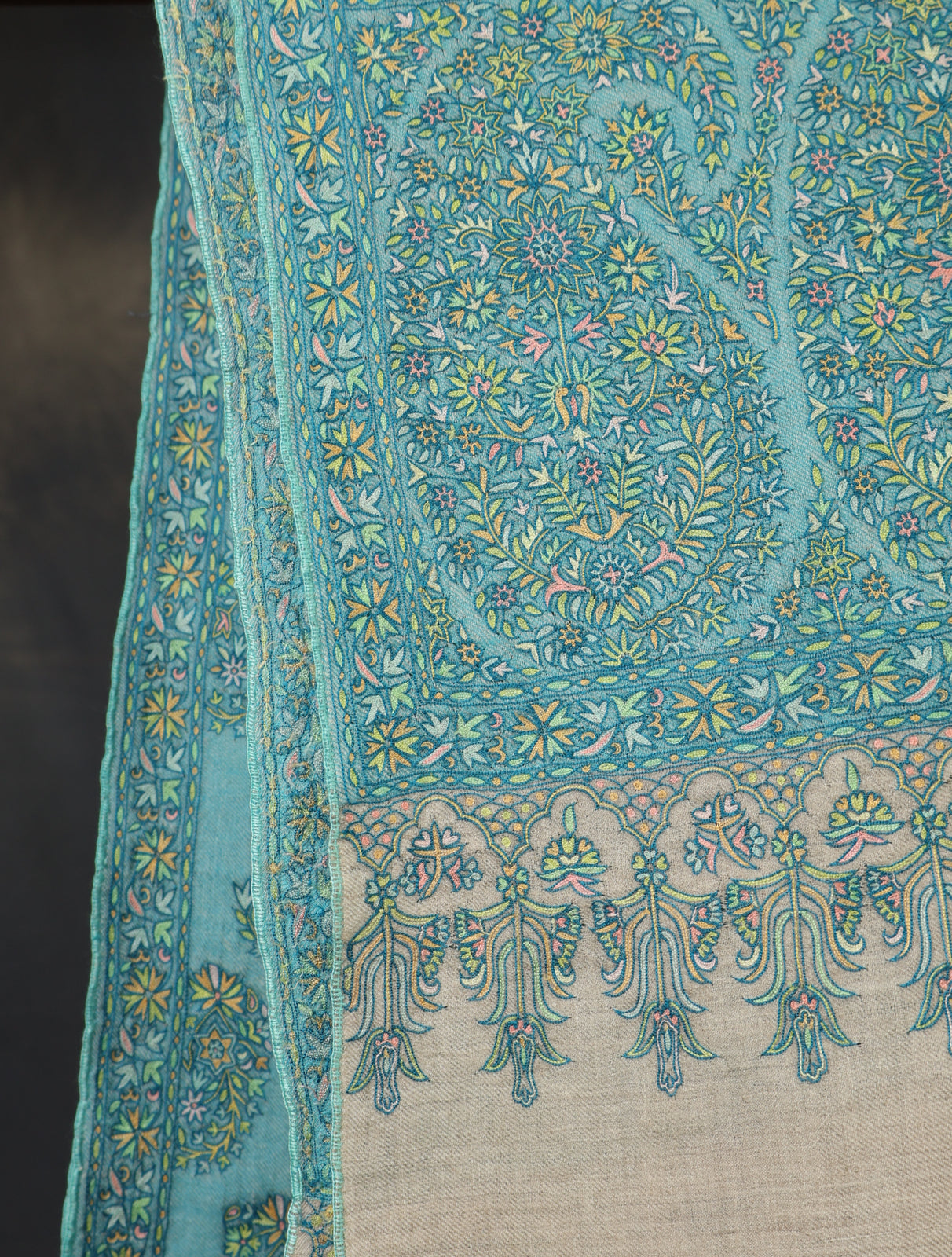 Sky Blue Boteh motif Embroidery Cashmere Pashmina Shawl