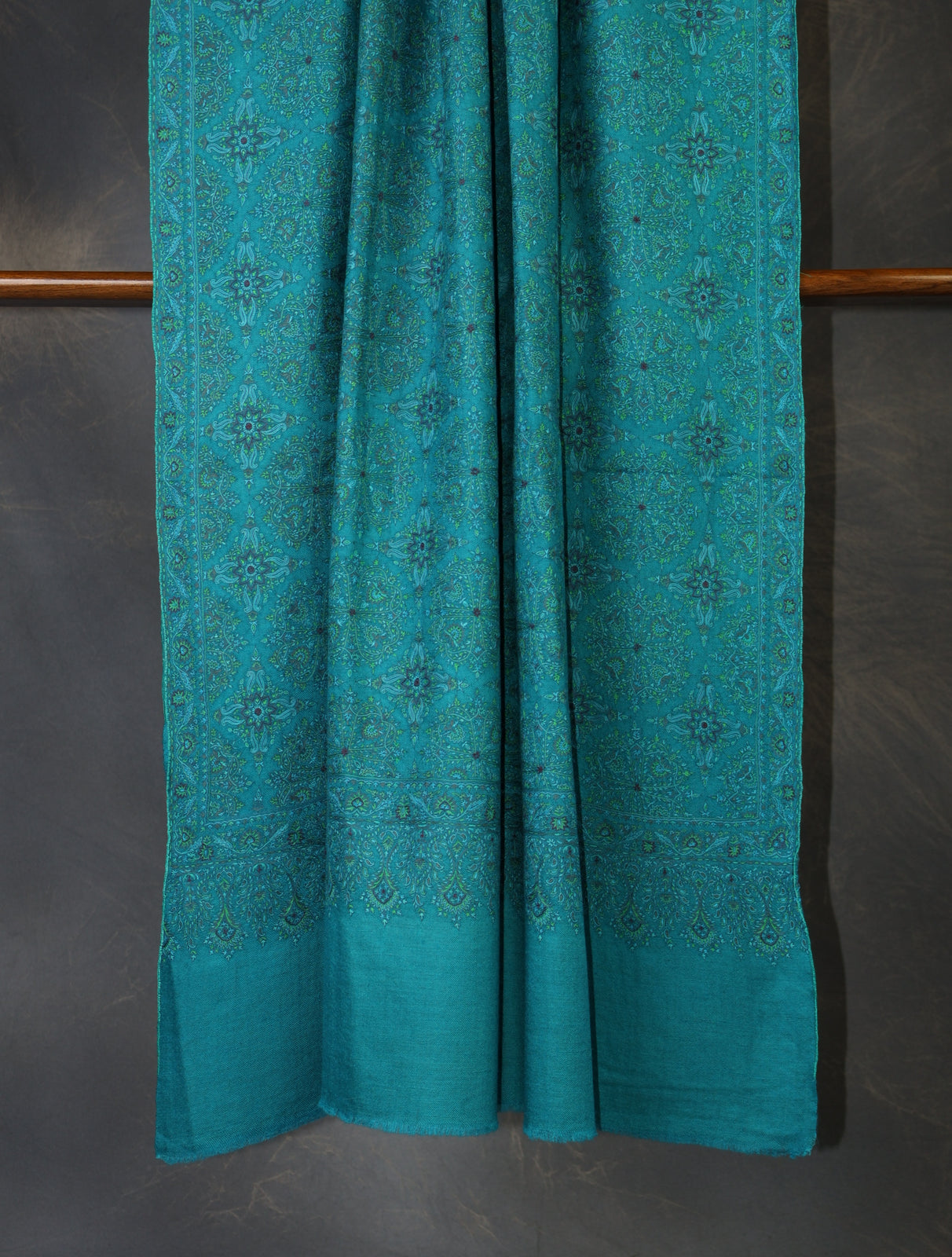 Turquoise Jamawar Embroidery Pashmina Shawl