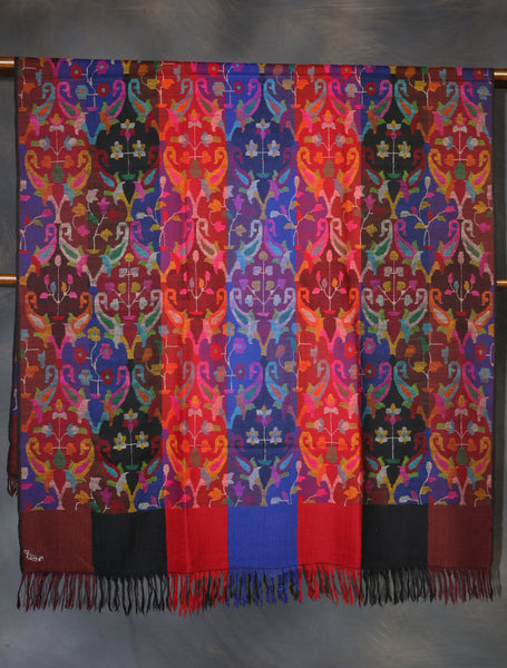 Red Base Kani Jamawar Embroidery Pashmina Shawl