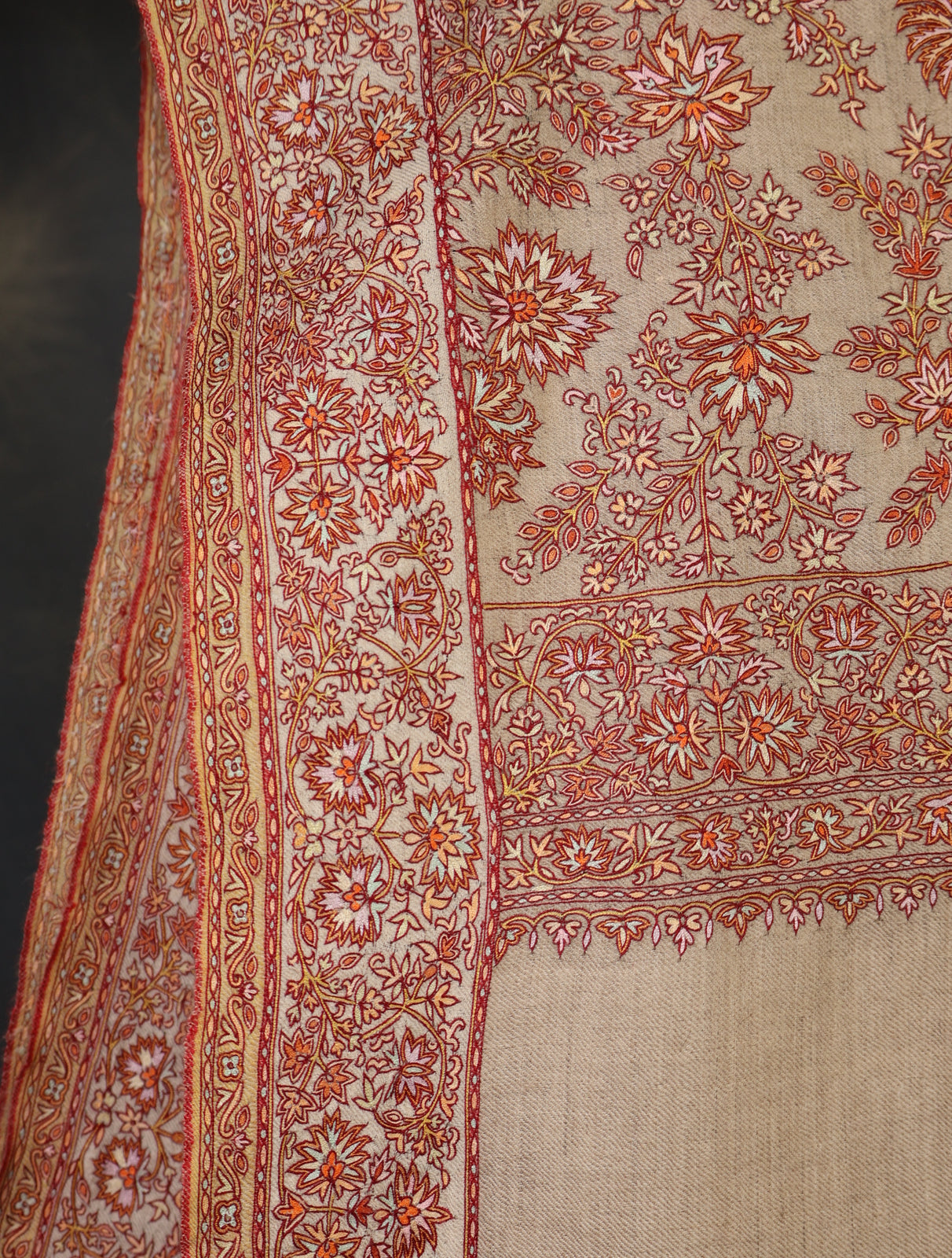 Natural Color Jamawar Embroidery Pashmina Shawl