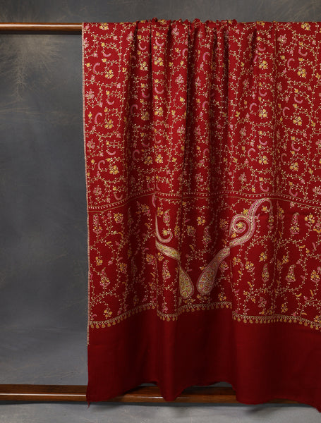 Berry Red Jali Sozni Embroidery Shawl