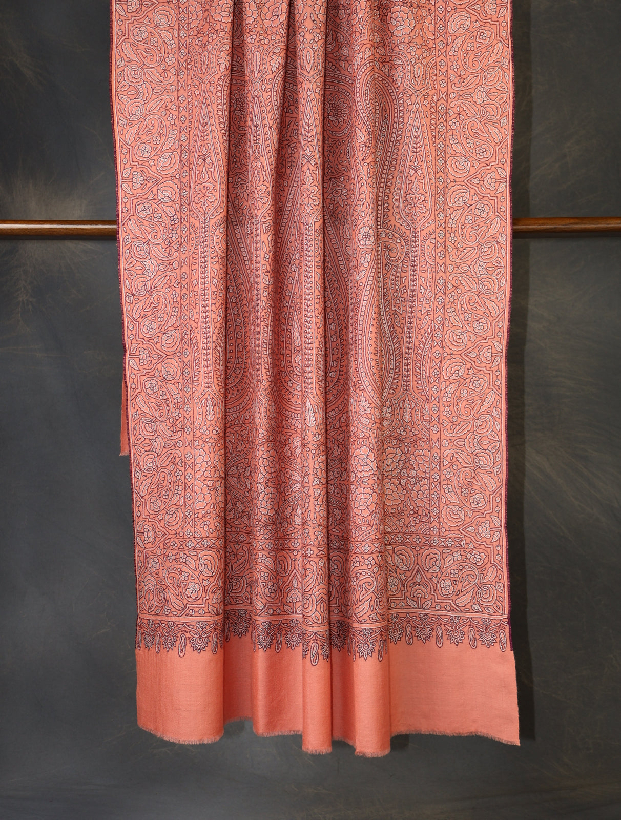 Salmon Pink Jamawar Embroidery Pashmina Shawl