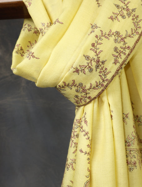 Lemon Big border And Motif Embroidery Cashmere Pashmina Shawl