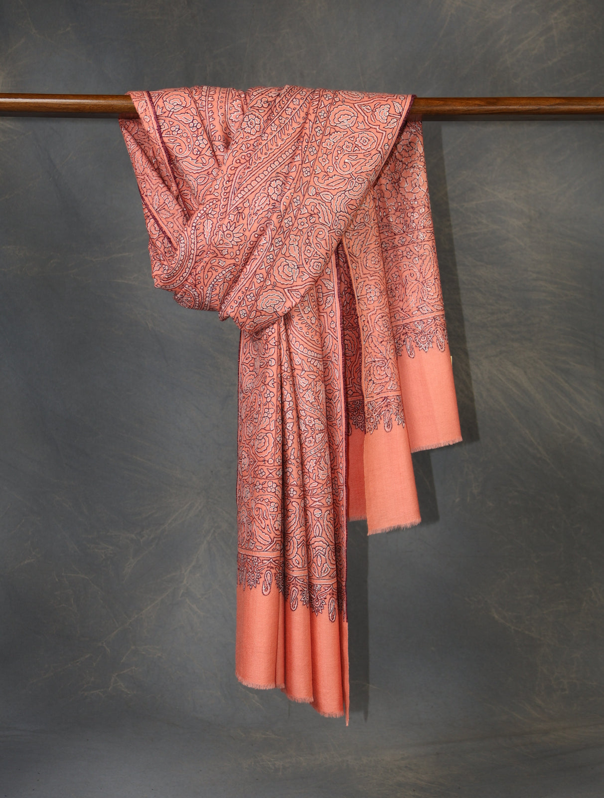 Salmon Pink Jamawar Embroidery Pashmina Shawl