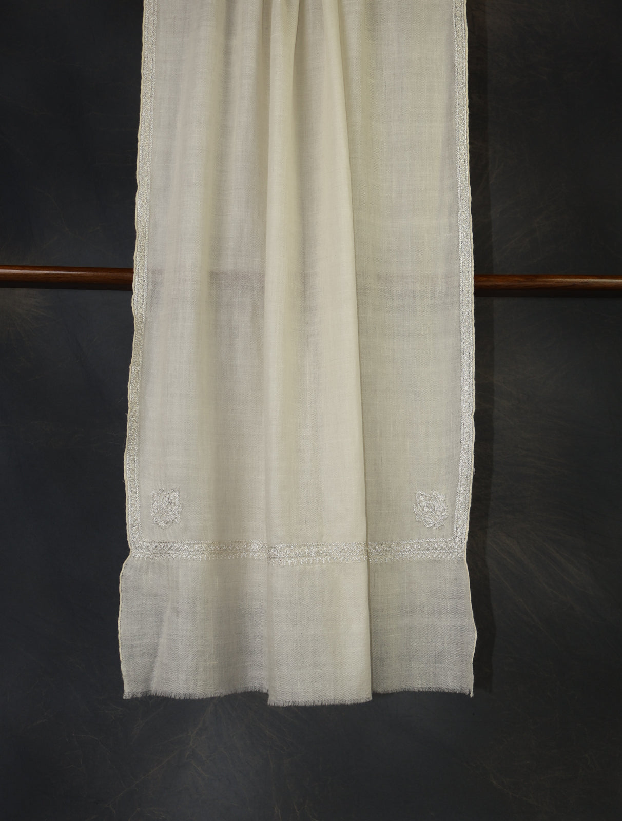 Ivory Base with Tilla Border Embroidery Cashmere Pashmina Scarf