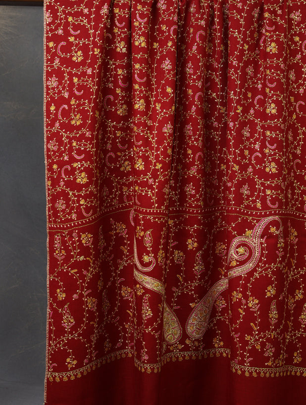 Berry Red Jali Sozni Embroidery Shawl
