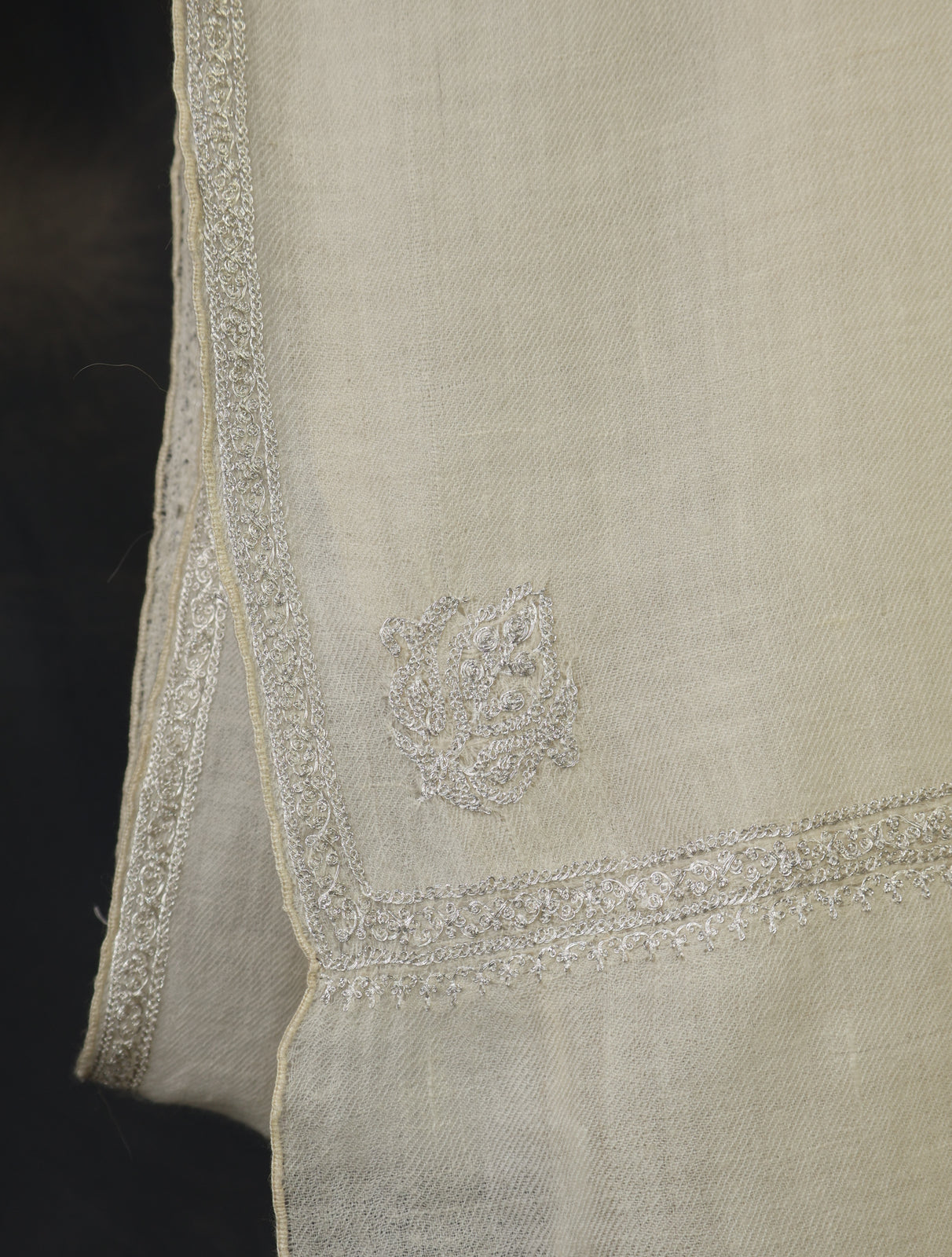 Ivory Base with Tilla Border Embroidery Cashmere Pashmina Scarf