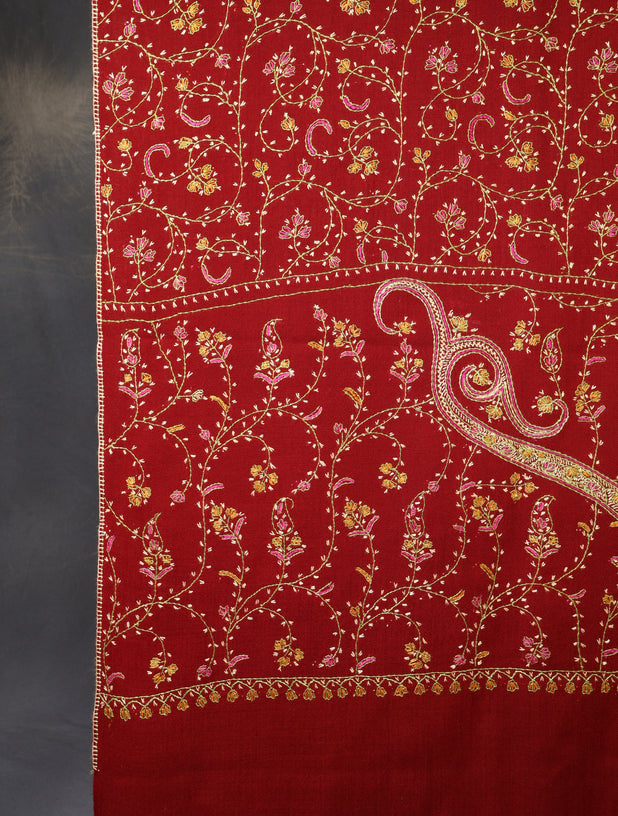 Berry Red Jali Sozni Embroidery Shawl