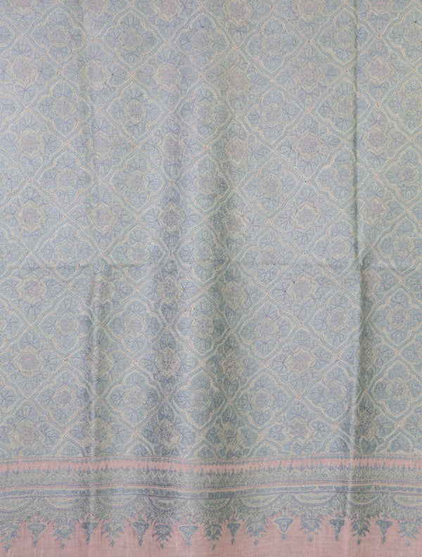 Ivory Base Green Jamawar Embroidery Pashmina Shawl – detail view