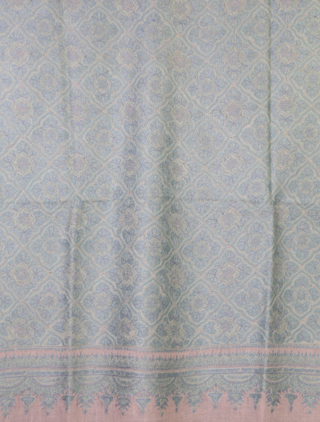 Ivory Base Green Jamawar Embroidery Pashmina Shawl