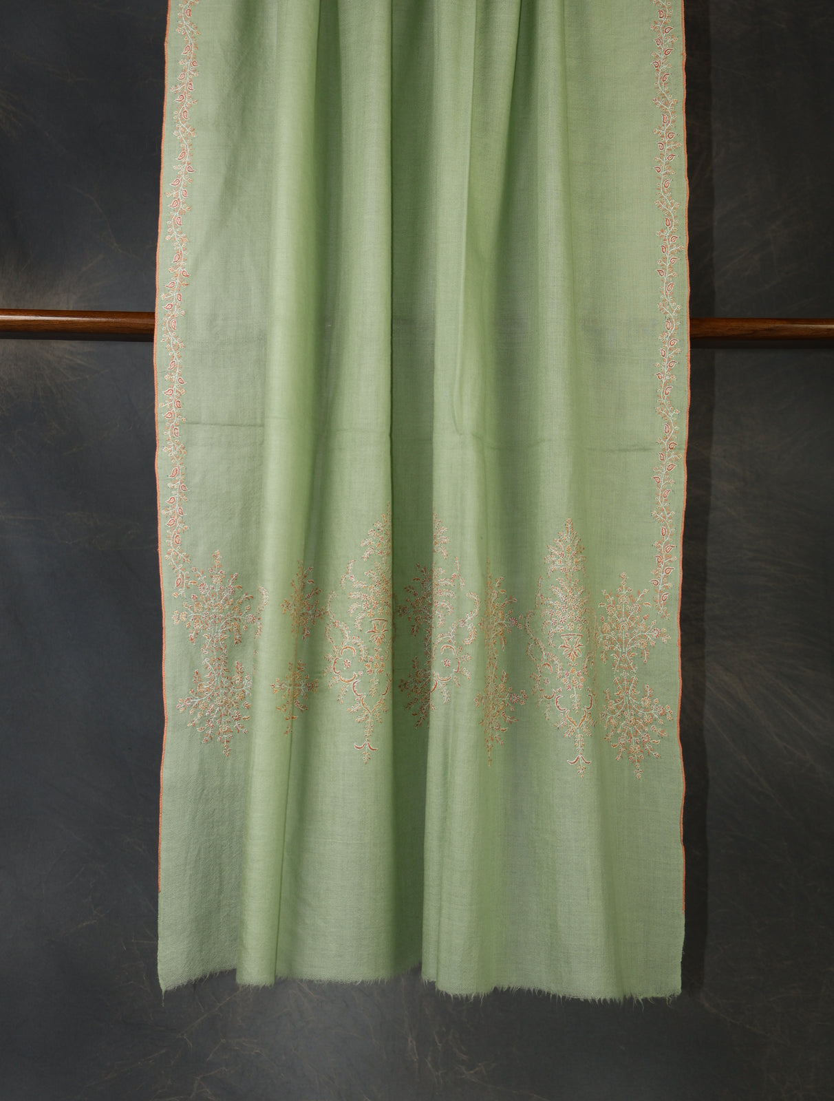 Light Pastel Green Big Border Embroidery Cashmere Pashmina Shawl