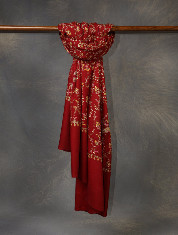 Berry Red Jali Sozni Embroidery Shawl