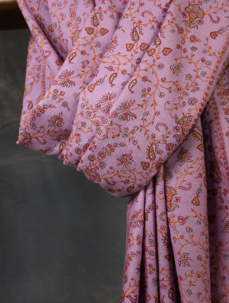 Purple  Base With Jali Embroidery Pashmina Cashmere Scarf