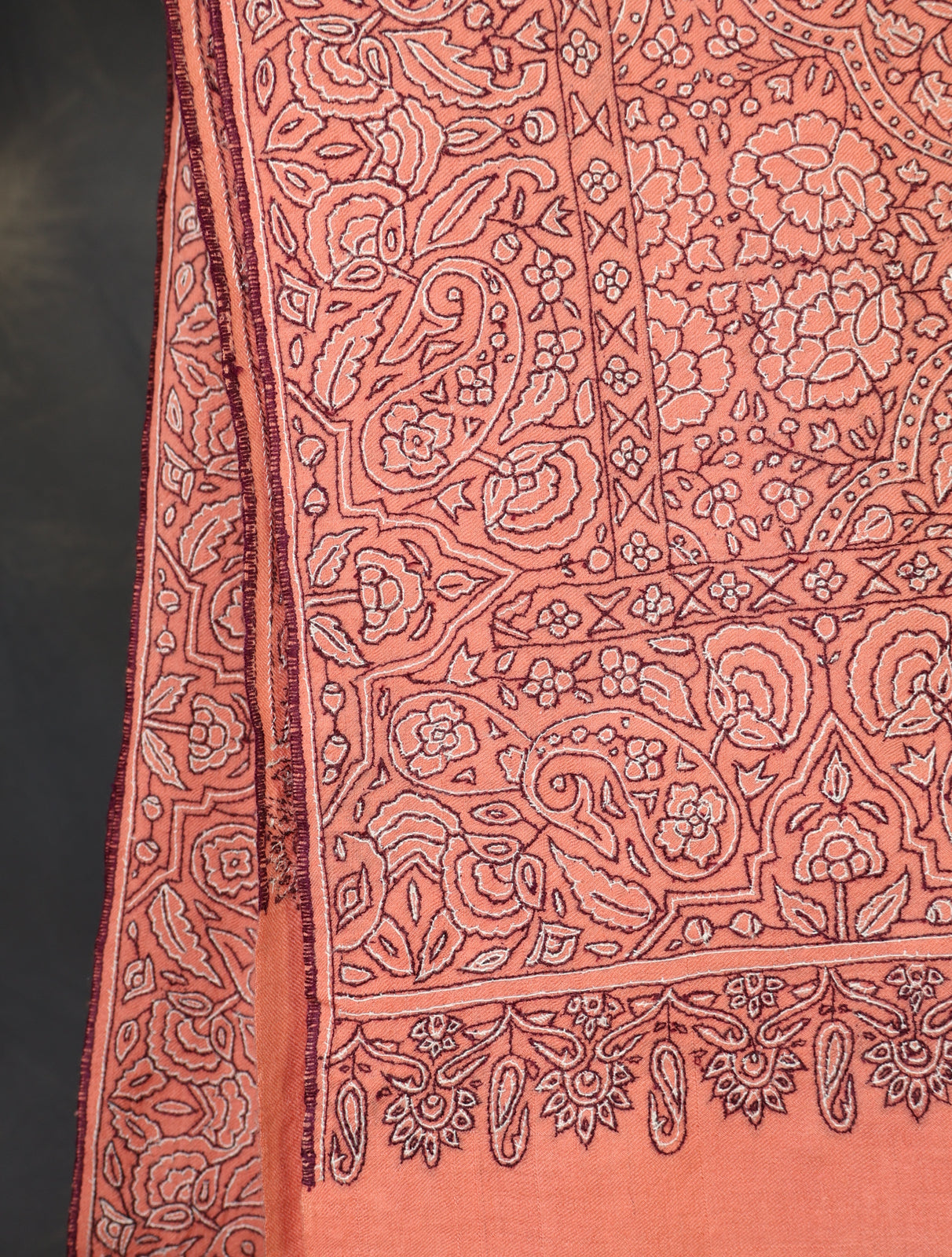 Salmon Pink Jamawar Embroidery Pashmina Shawl