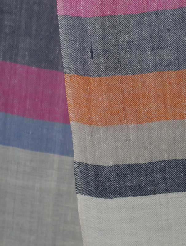 Ivory Multi Color Striped Handwoven Cashmere Pashmina Scarf