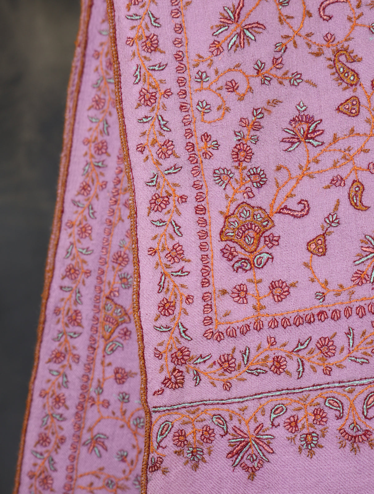 Purple  Base With Jali Embroidery Pashmina Cashmere Scarf