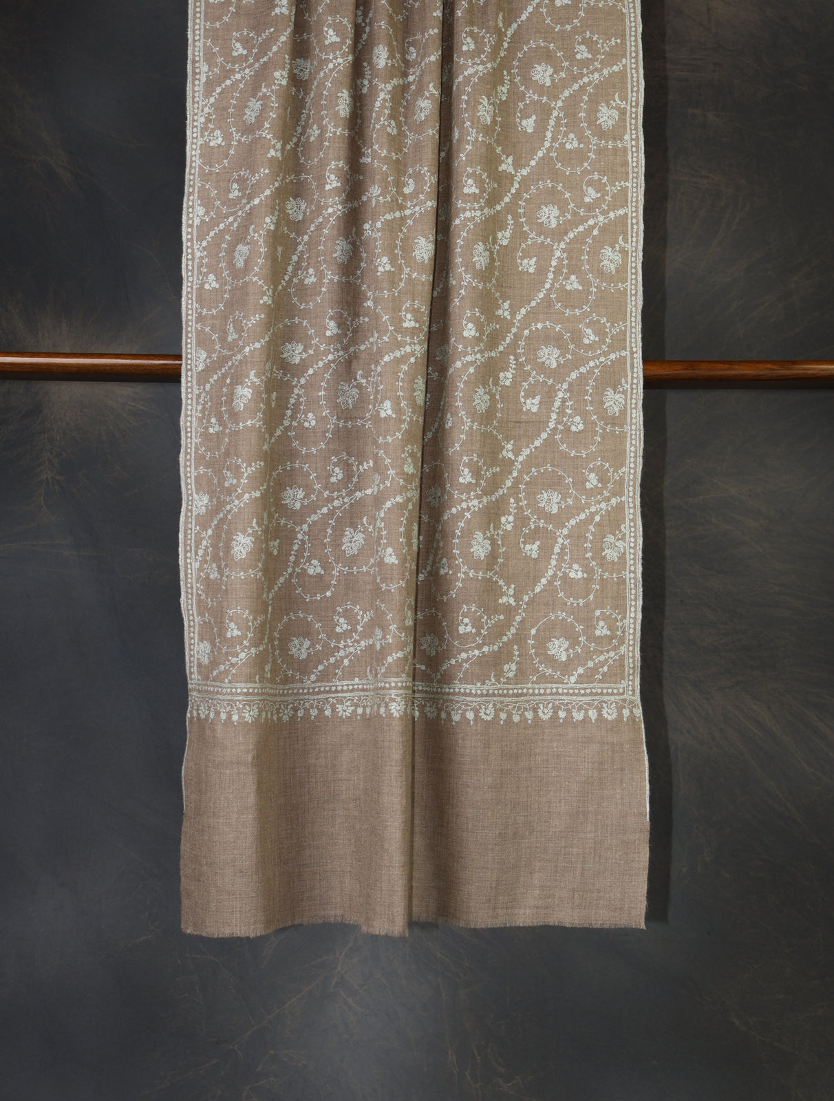 Natural Base With Jali Embroidery Pashmina Cashmere Scarf