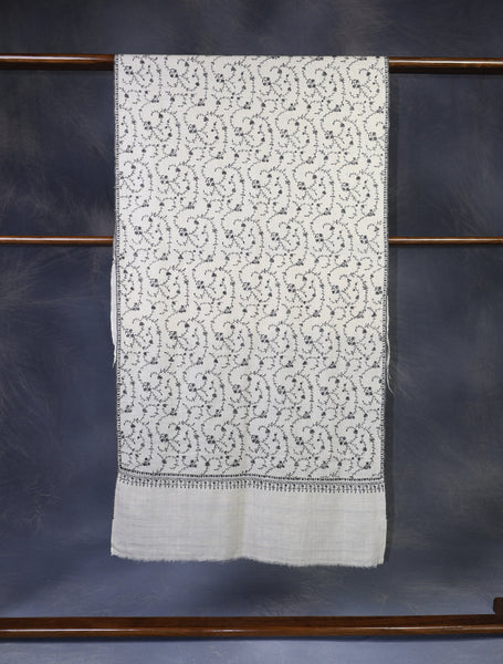 Ivory Jali Embroidery Cashmere Pashmina Scarf