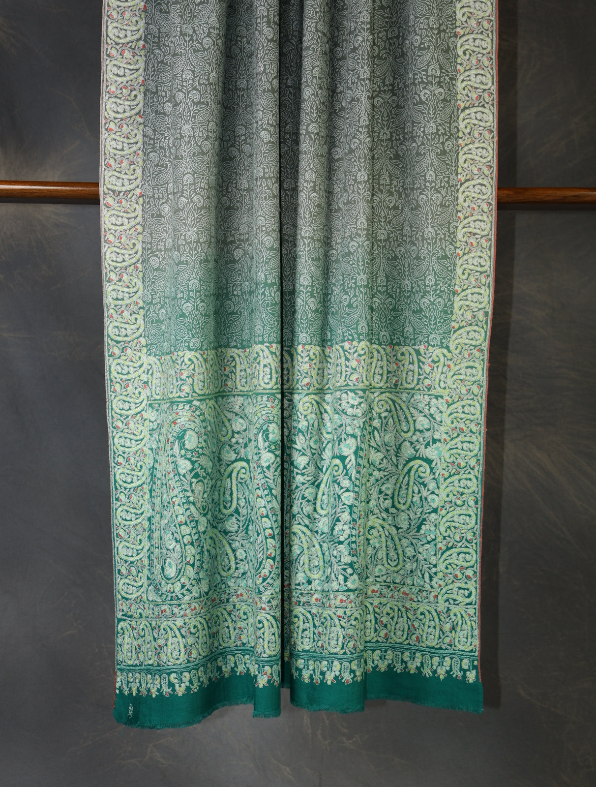 Teal Green Jamawar Embroidery Pashmina Shawl