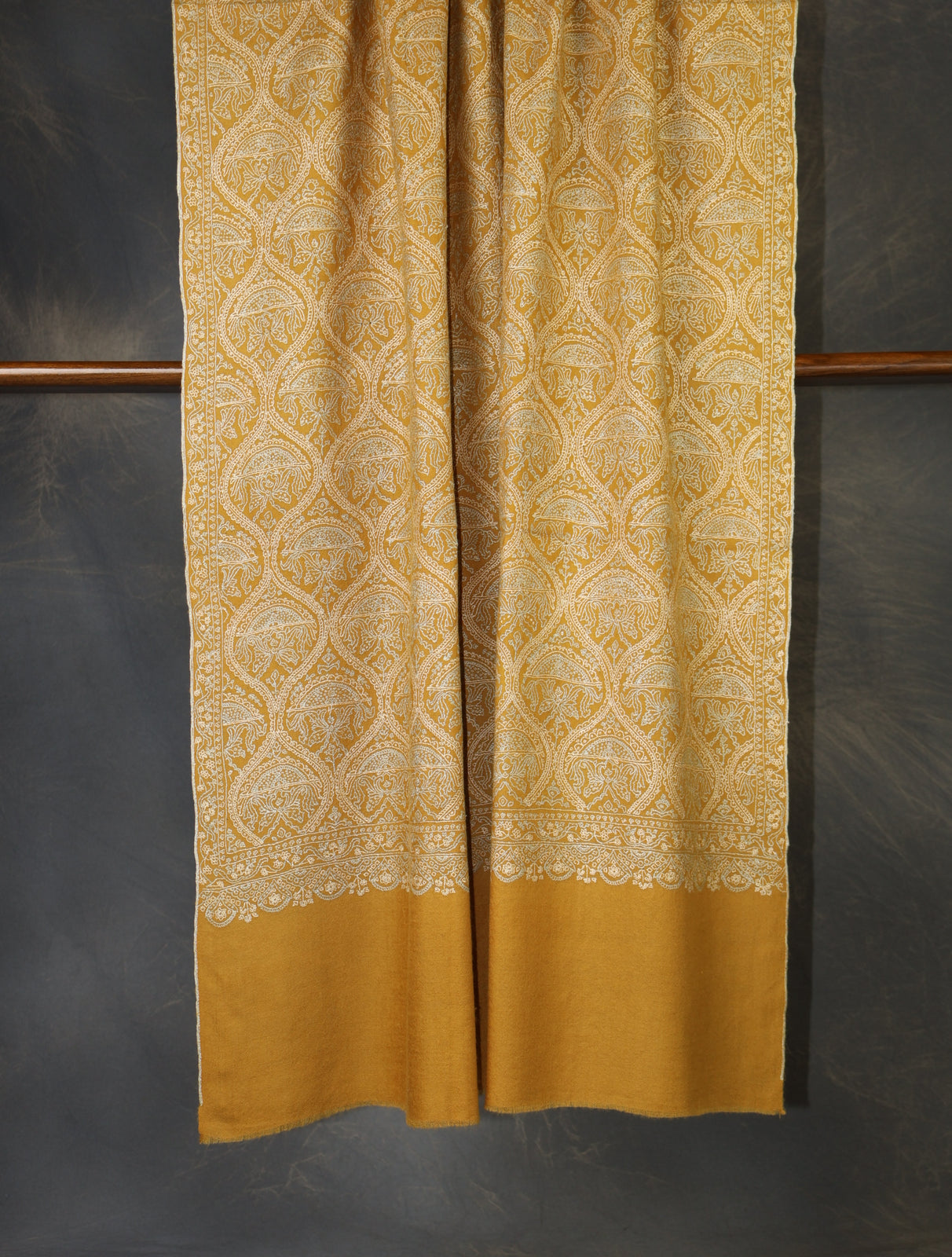 Mustard Jamawar Embroidery Pashmina Shawl