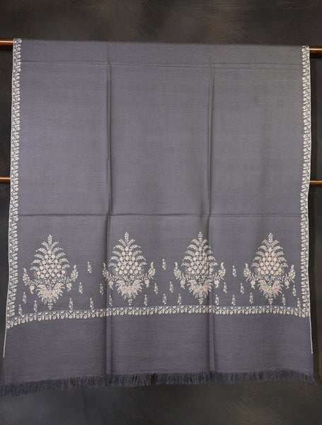 Grey Color Base Boteh Embroidery Pashmina Shawl