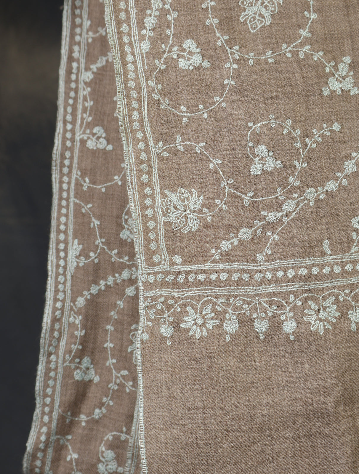 Natural Base With Jali Embroidery Pashmina Cashmere Scarf