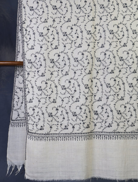 Ivory Jali Embroidery Cashmere Pashmina Scarf