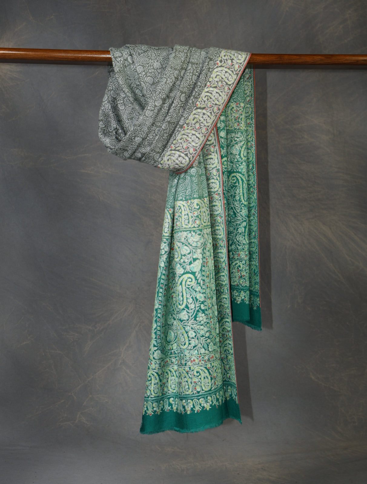 Teal Green Jamawar Embroidery Pashmina Shawl