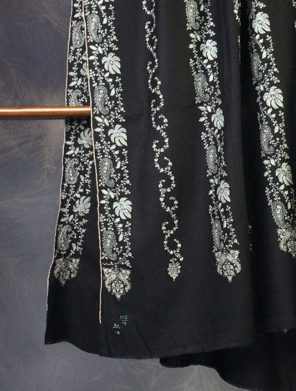 Black Base Striped Jali Embroidery Handwoven Cashmere Shawl