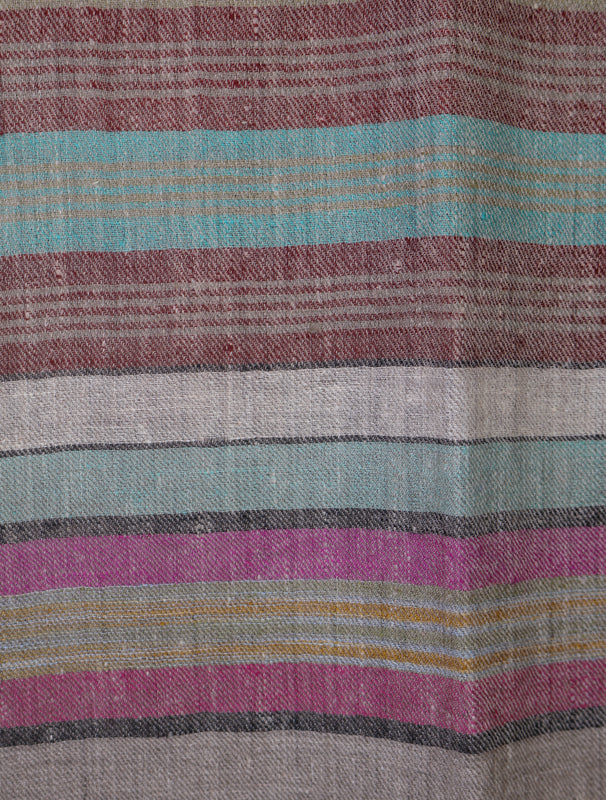 Natural Border Multi Color Striped Handwoven Cashmere Pashmina Scarf