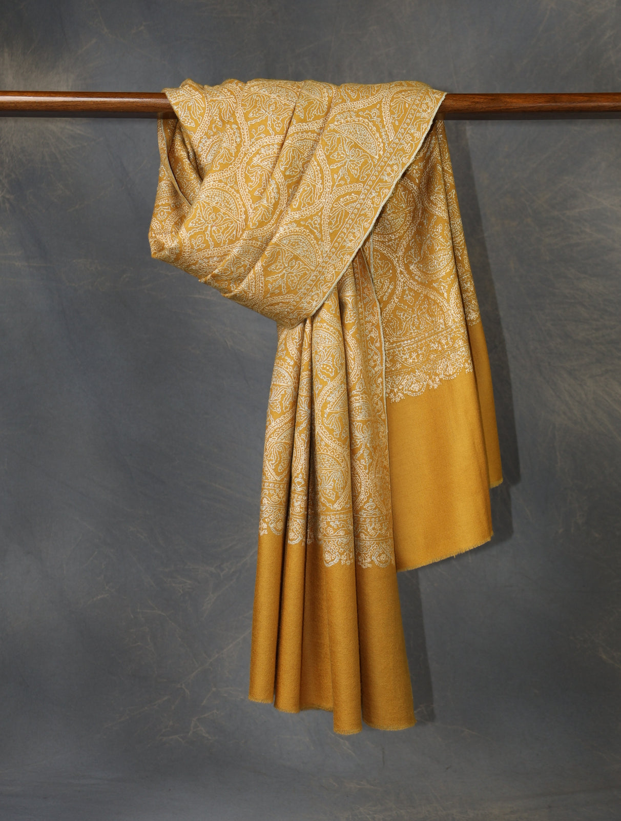 Mustard Jamawar Embroidery Pashmina Shawl